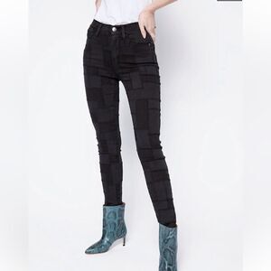 FRAME Le High Skinny Jeans Laser Patchwork in Black Noir‎ Multi size 26